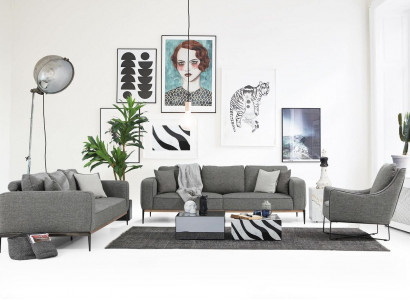 Sofagarnitur 221 Sitzer Sofa Modern Stoff Set Grau Gruppe Wohnzimmer